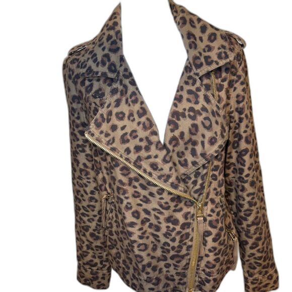 Kensie Jeans Leopard Print Assymetrical Zip Jacket Womens Lightweight Stylish - Picture 5 of 6